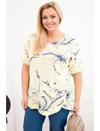 Dámská bavlněná halenka Plus Size s krátkým rukávem a kapsou žlutá Dámská bavlněná halenka Plus Size s krátkým rukávem a kapsou žlutá