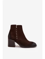Dámské kotníkové boty z přírodního semiše na podpatku Zazoo 1136 čokoládové