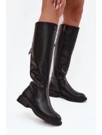 Zateplené dámské kozačky z pravé kůže na nízkém podpatku Vinceza 66822 Černé