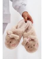 Dámské domácí pantofle s ušima a mašlí Corayne – béžové
