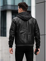 Pánská kožená zateplená bunda s kapucí, černá, FashionStreet TX5141 Pánská kožená zateplená bunda s kapucí, černá, FashionStreet TX5141