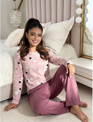 Pyžamo Donna Snowman Long Plum, dlouhé rukávy, velikosti S–XL Pyžamo Donna Snowman Long Plum, dlouhé rukávy, velikosti S–XL