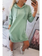 Šaty s kapucí a delšími zády tmavě mátové