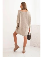 Dámské šaty Plus Size vlněné s výstřihem do V tmavě béžová