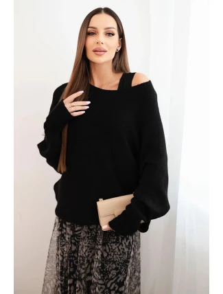 Dámský komplet s vlněným svetrem a viskózovou šaty černý