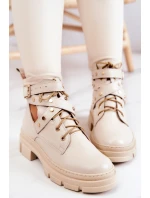 Kožené dámské kozačky s výřezy Světle béžová Everly