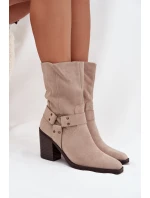 Dámské boty zateplené na podpatku s pásky a ozdobným detailem béžové Neria