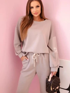 Komplet teplákové + kalhoty máslová látka tmavě béžová