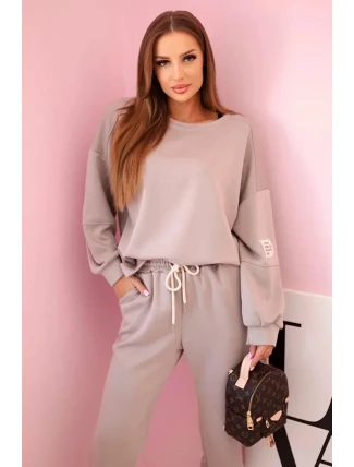 Komplet teplákové + kalhoty máslová látka tmavě béžová