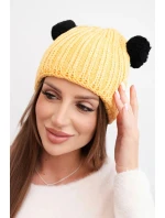 Dámská zimní čepice vlněná s bambulí K433 žlutá