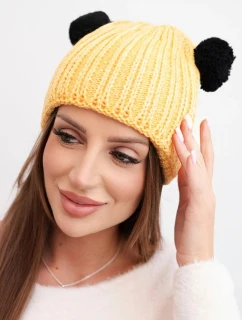 Dámská zimní čepice vlněná s bambulí K433 žlutá