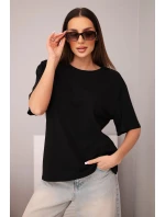 Dámská bavlněná základní halenka s krátkým rukávem černá Dámská bavlněná základní halenka s krátkým rukávem černá