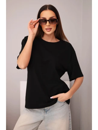 Dámská bavlněná základní halenka s krátkým rukávem černá Dámská bavlněná základní halenka s krátkým rukávem černá