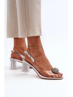 Průhledné sandály na podpatku s ozdobou stříbrné D&A MR38-454 Průhledné sandály na podpatku s ozdobou stříbrné D&A MR38-454