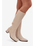 Kožené Zateplené Dámské Kozaky Na Podpatku Maciejka A7165-04 Béžové Kožené Zateplené Dámské Kozaky Na Podpatku Maciejka A7165-04 Béžové