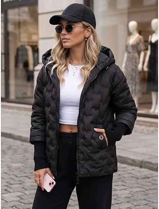 Dámská prošívaná bunda s kapucí, černá, FashionStreet TY5871 Dámská prošívaná bunda s kapucí, černá, FashionStreet TY5871