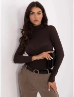 Vypasovaná hnědá halenka s rolákem a s přídavkem kašmíru (21819)