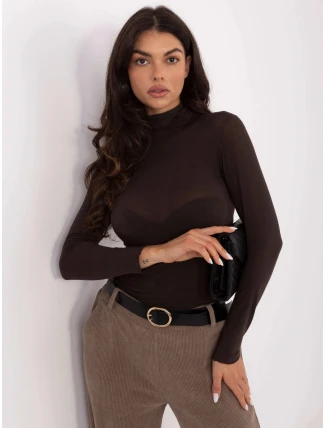 Vypasovaná hnědá halenka s rolákem a s přídavkem kašmíru (21819)