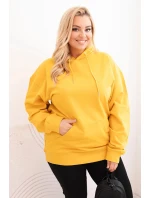 Dámská mikina s kapucí a klokaní kapsou Plus Size z bavlny hořčicová Dámská mikina s kapucí a klokaní kapsou Plus Size z bavlny hořčicová
