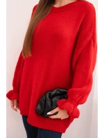 Dámský svetr s příměsí moheru a vlny volného střihu červený Dámský svetr s příměsí moheru a vlny volného střihu červený