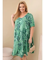 Dámské viskózové šaty Plus Size s krátkým rukávem a paisley střihem zelená