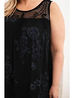 Dámské šaty Plus Size z viskózy s květinovým vzorem a krajkovým vrškem černá
