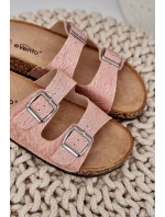 Textilové pantofle na korkové podrážce s přezkami růžové Atera