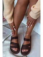 Materiálové dámské pantofle na platformě s pásky čokoládové Liorine