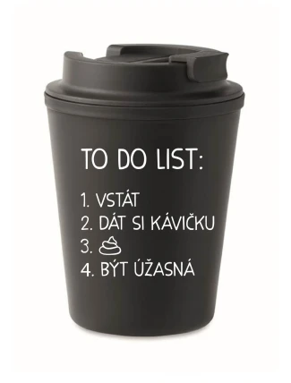 TO DO LIST: BÝT ÚŽASNÁ - černý termohrnek 300 ml TO DO LIST: BÝT ÚŽASNÁ - černý termohrnek 300 ml