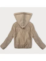 Krátká béžová dámská bunda s teplákovou kapucí J Style (16M9236-62)