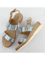 Dámské sandály na podpatku modré pletené Potocki 45302