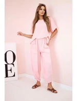 Komplet z viskózy halenka + kalhoty pudrově růžová