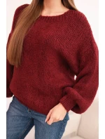 Svetr dámský s hrubým pletem z vlny a dlouhým rukávem bordó