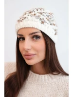 Dámská zimní čepice s barevnými vzory a silným nápletem K353 ecru+šedá