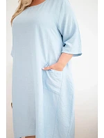 Dámské šaty Plus Size z viskózy s kapsami krátký rukáv modrá