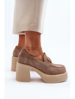 Zazoo 20170 Dámské Semišové Polobotky na Podpatku Beige