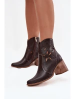 Dámské holeňky s otvory z přírodní kůže na podpatku Zazoo 3690 čokoládové