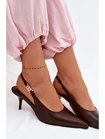 Dámské sandály z umělé kůže na jehlovém podpatku Čokoládové Jelissey