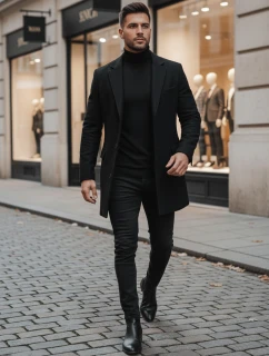 Pánský černý kabát FashionStreet CX0380