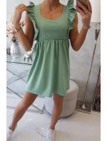 Šaty s volánky na bocích tmavě mátové barvy