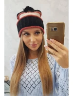 Dámská čepice Kinga K297 černá+tmavě růžová+béžová Dámská čepice Kinga K297 černá+tmavě růžová+béžová