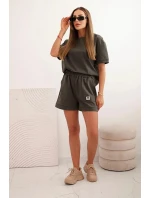 Dámská punto souprava s krátkým rukávem a volnými šortkami khaki