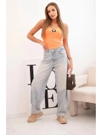 Dámská pruhovaná tílko s ozdobnou nášivkou meruňková