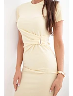 Dámské viskózové maxi šaty vázané u krku s ozdobnou sponou modrá