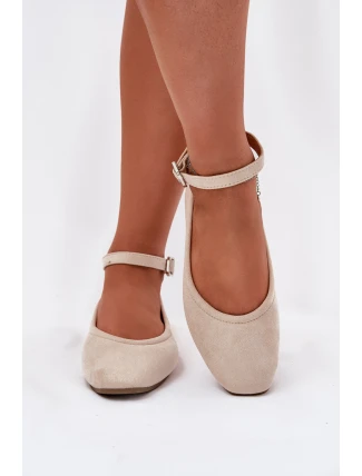 Eko Semišové Baletky S Páskem A Přezkou Béžové Deomira