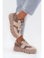 Semišové zateplené dámské tenisky na masivní platformě Vinceza 66841 Leopardo béžové