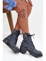 Kožené dámské workery na klínu s ozdobným detailem Artiker 57C0212 modré