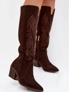 Semišové Kožené Kozačky Kovářky Na Podpatku Zazoo 3152 Čokoládové