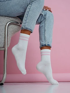 Dámské Ponožky Tenké Pruhy Bílá-Růžové