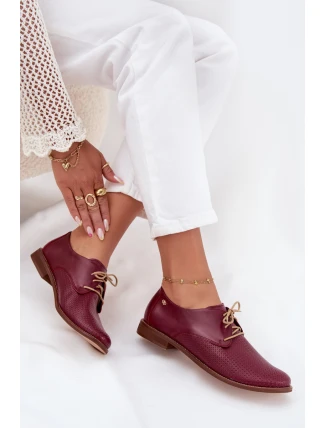 Dámské kožené elegantní šněrovací polobotky Zazoo – bordó